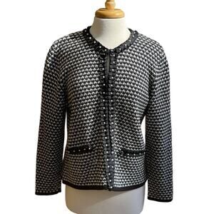 JM Collection Black Silver Thread Sweater Cardigan Jacket Size PM Cotton Blend